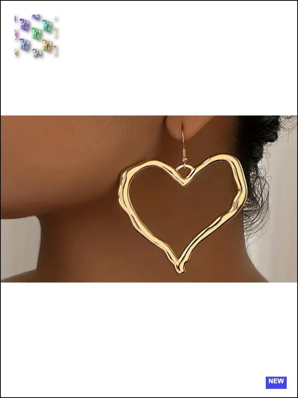 Y2K Chunky Large Heart Dangle Earrings, 14K Gold Plated, Punk Alt Grunge